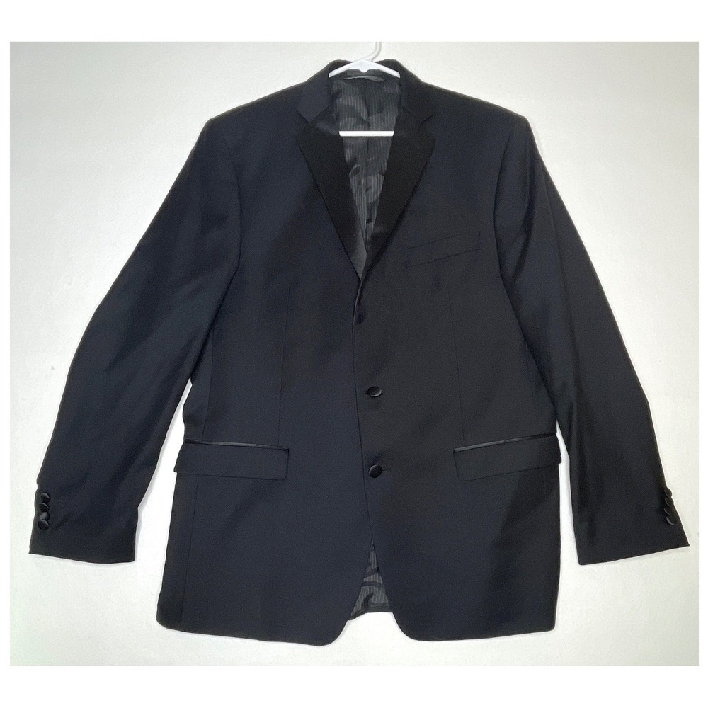 Calvin Klein Mens Tuxedo Jacket Slim Fit Satin Peak Lapel 44L Black